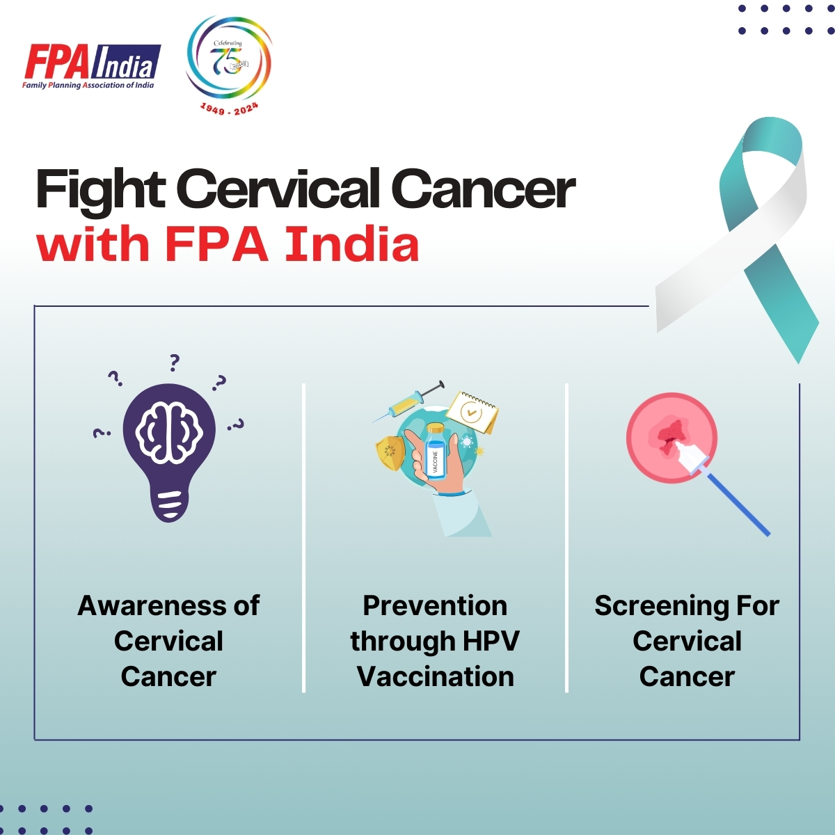 FPA_India's tweet photo. Is cervical cancer preventable? Absolutely! #FPAIndia is here to make a difference through awareness, #HPVvaccination, and regular screenings. Early detection saves lives—let’s fight cervical cancer together. #fightcervicalcancer #cervicalhealth #hpvprevention #womenshealth #srhr https://t.co/qMaTvOkRag