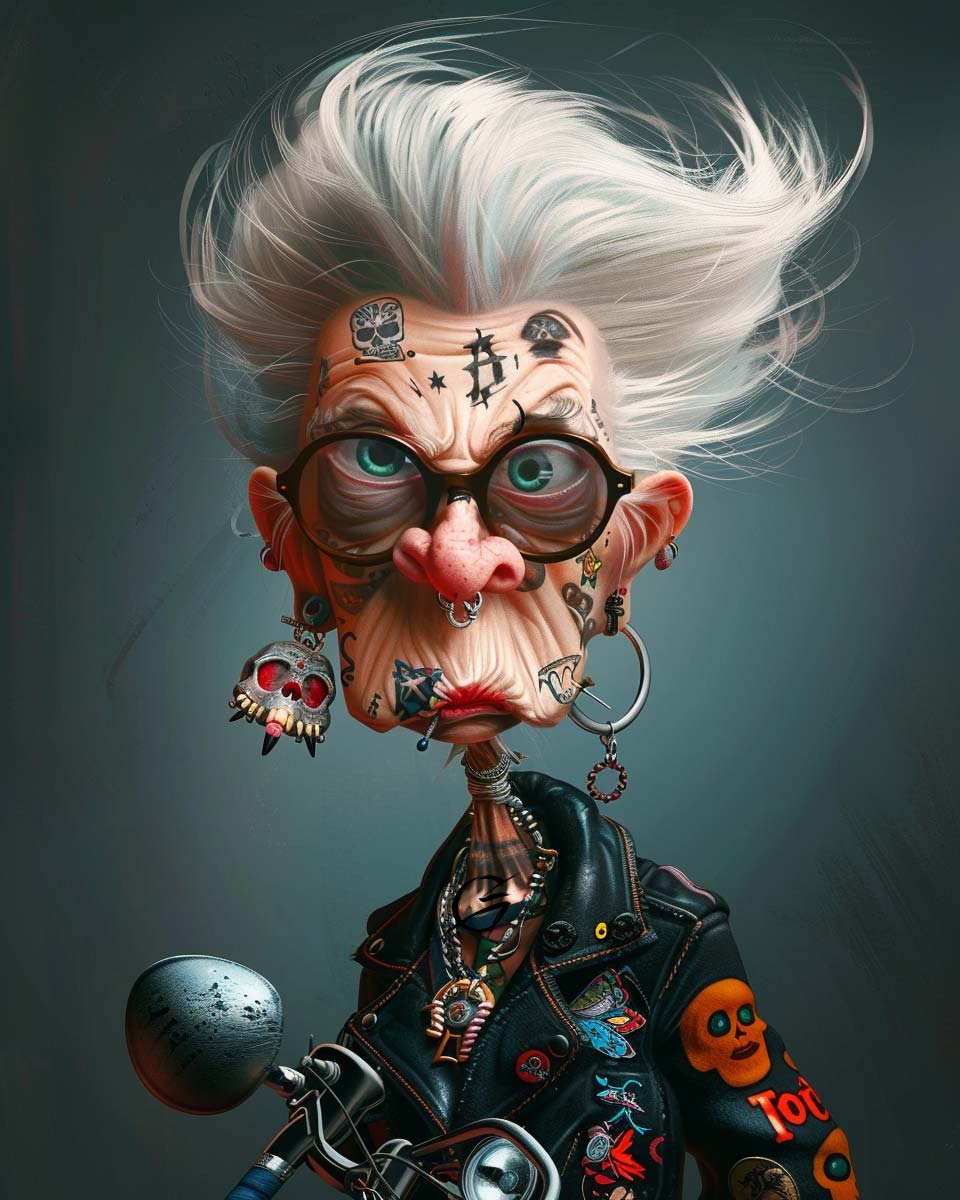 g_art_official's tweet photo. Age is just a number when you’re out here raising hell on two wheels! Who said you can't rock a leather jacket at 80? 😎🔥 #funnypictures #caricatures #caricatureartist #BikerGranny #BornToBeWild #TattooGoals #TooCoolToCare #RideOrDie https://t.co/jWqWnqOHFR