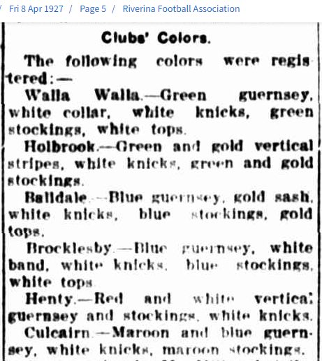 localsportshx's tweet photo. Local football club jumper colours from 1927 that played in the Riverina FA. https://t.co/QE8LPGoGES