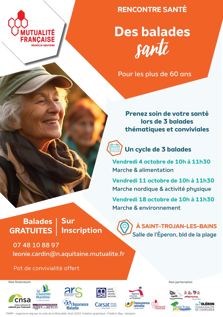 MutNaquitaine's tweet image. 🚶‍♀️Le 4 octobre, c'était notre 1ère #balade #santé à #SaintTrojanlesBains et ce fut un succès ! 

Sous un grand 🌞, nos participants #seniors ont profité de conseils en marche et nutrition. 

Rendez-vous le 18 octobre pour une marche sur l’environnement avec l’association IODDE 🌱