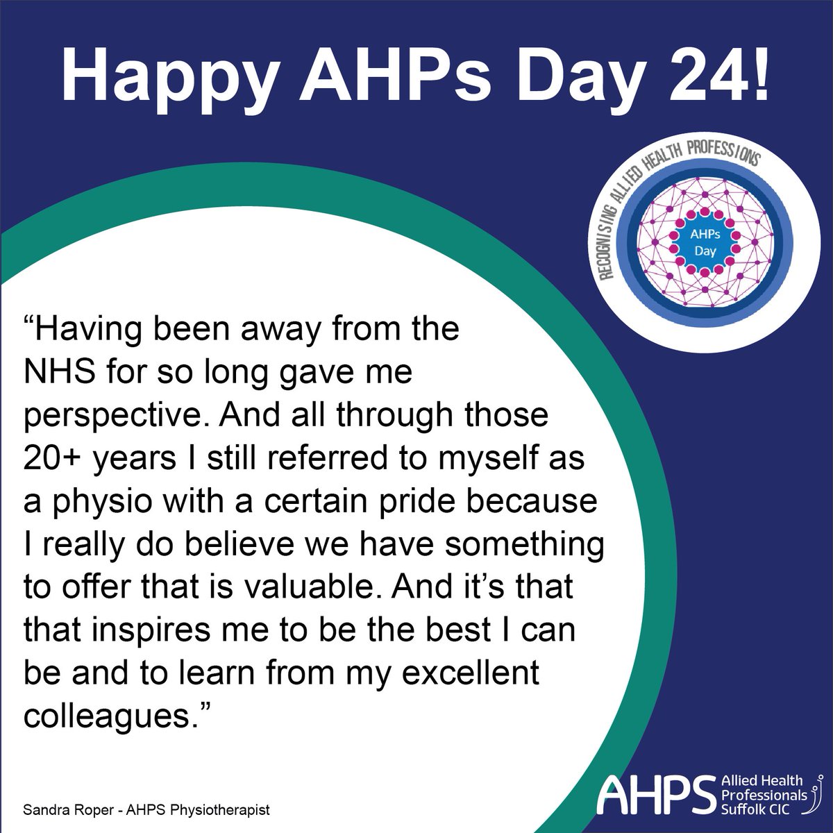 AHPSuffolk's tweet photo. Having been away from the NHS for so long gave me perspective. And all through those 20+ years I still referred to myself as a physio with a certain pride because I really do believe we have something to offer that is valuable. 💗 #AHPsDay #Physiotherapy #Suffolk https://t.co/RQw4kVipWM