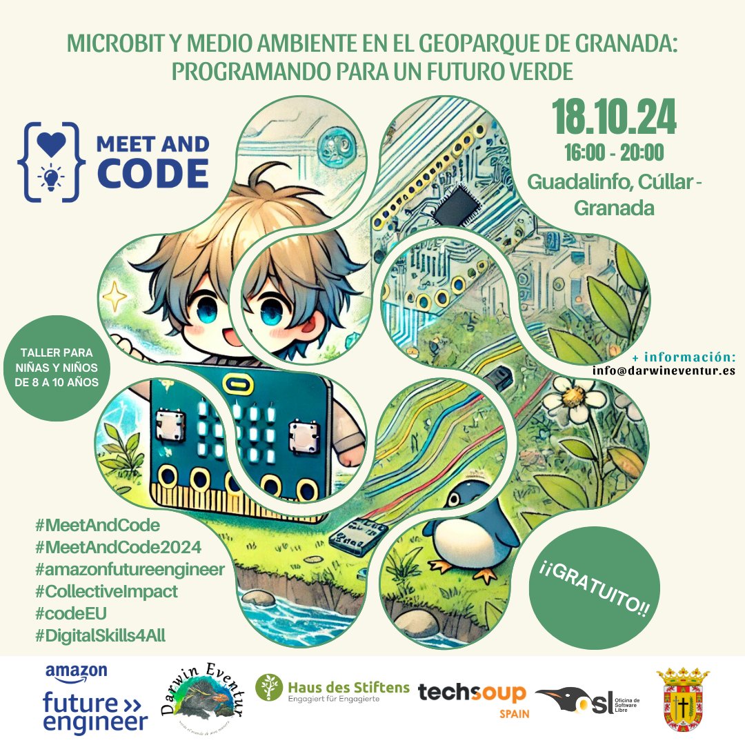 DarwinEventur's tweet image. 🌍¡El 18 de octubre en Cúllar, niñas y niños aprenderán en un taller gratuito a programar con microbit y a cuidar el planeta!🌱
🔗Inscripciones aquí: sl.ugr.es/MAC_CULLAR
#MeetAndCode #MeetAndCode2024 #DigitalSkills4All #amazonfutureengineer #CollectiveImpact #CodeEU