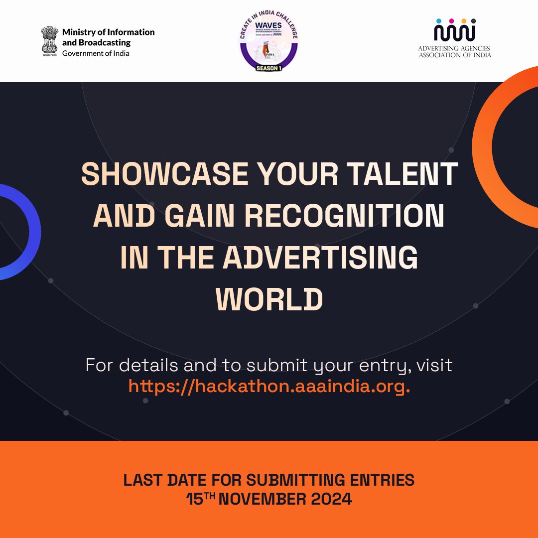 AAAI is proud to present the AAAI Ad Spend Optimizer Hackathon as part of the Create in India Challenge Season - 1 conducted by the Ministry of Information &amp; Broadcasting, Govt of India.
For more details and for submitting your entries,  visit https//hackathon.aaaindia.org