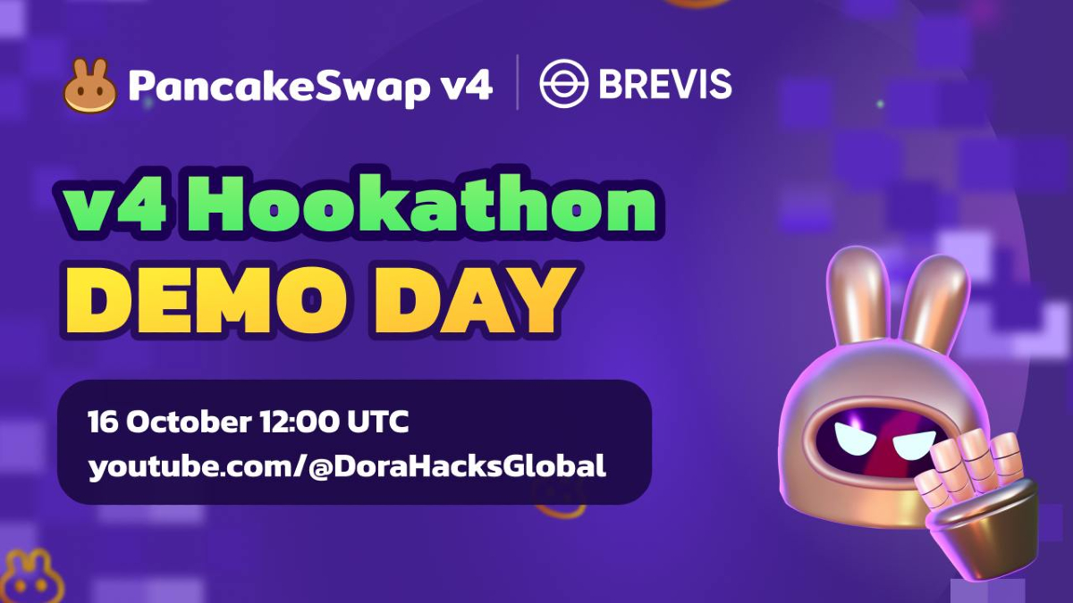 💥 v4 Hookathon Demo Day 3 is around the corner! <a href="/brevis_zk/">Brevis</a> <a href="/PancakeSwap/">PancakeSwap</a>

🗓️ Oct 16, 12:00 PM UTC

Binance: binance.com/live/video?roo…
YouTube: youtube.com/live/BUiXKomjE…

🔗 Hackathon: dorahacks.io/hackathon/v4ho…