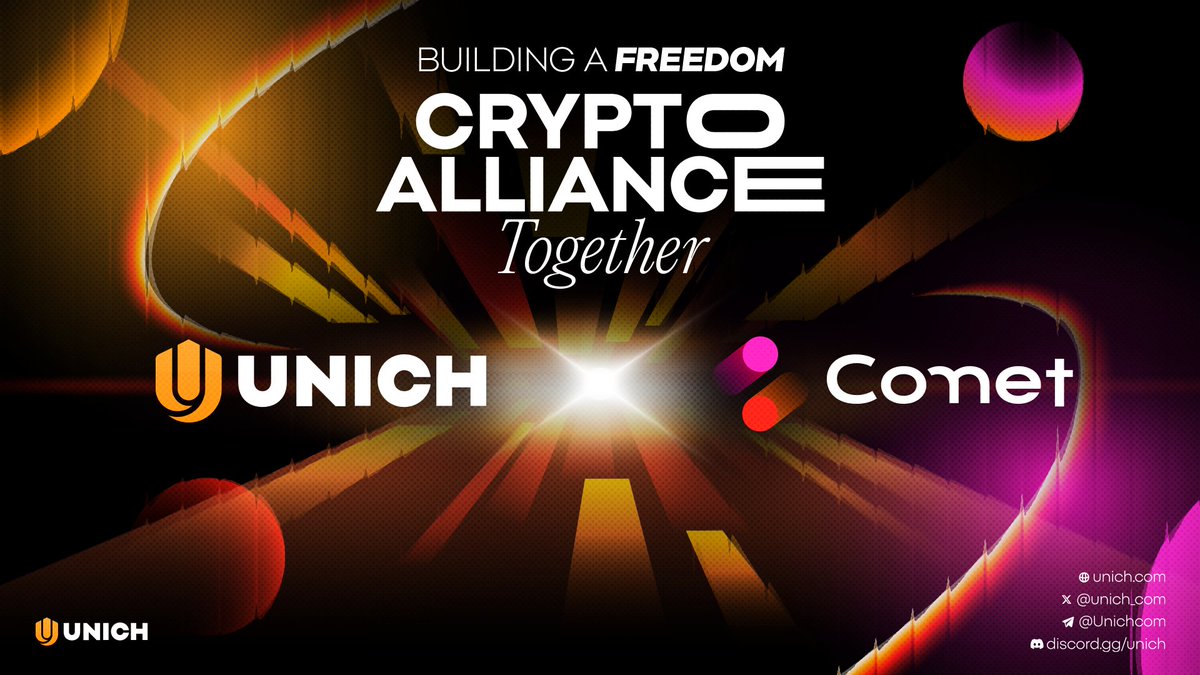 🤝Unich x Comet Protocol🤝
Building the Freedom Crypto Alliance Together 🚀

It's a notable step forward as we announce partnership with <a href="/Comet_Protocol/">Comet</a> 📢📢📢, a seamless interlink communication aggregator that serves as bridge for price checks across #Ethereum, #Bitcoin, and
