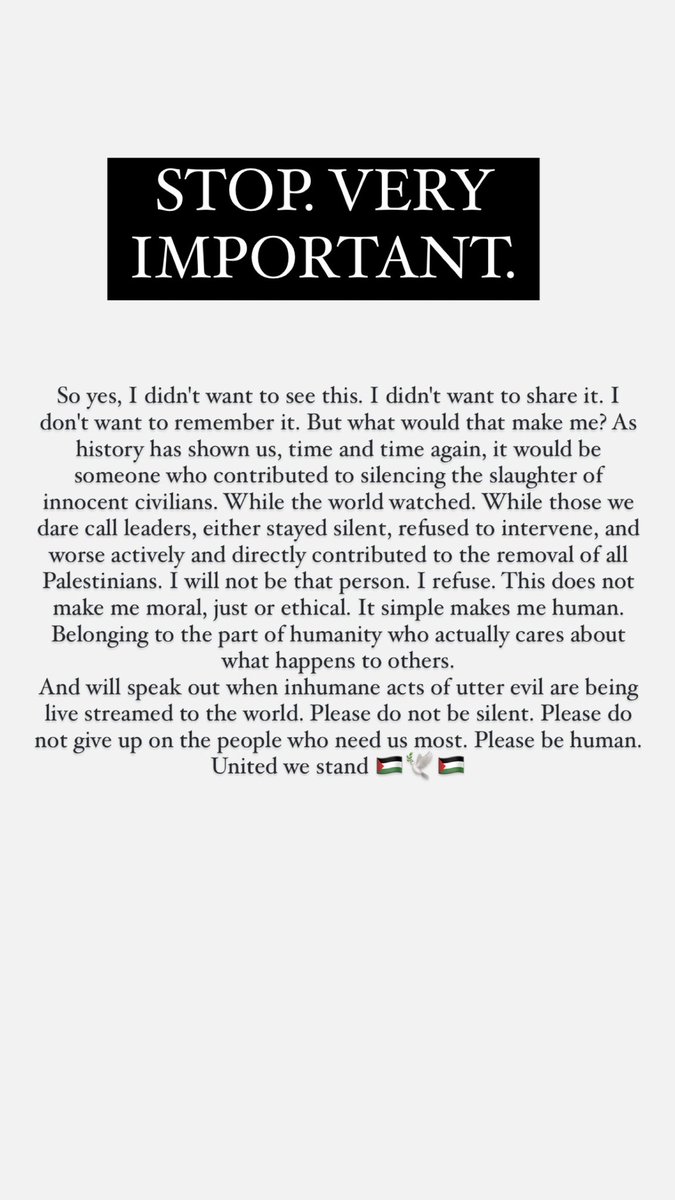 OxfordDiplomat's tweet photo. As many of you know, I stayed off X for a while, due to online and offline death threats, which started last October. This was because I chose to point out facets of international law, in support of Palestine. And facts and legal definitions for some so fuelled, they decided to send death threats. 

But I was not silent. Many of you so wonderfully connected me with on Instagram, where I have posted for over a year on the plight of Palestine. 

But no more fear. I am on Instagram but I will not be silenced on here either. Seeing what we have seen over the last year, who am I to even talk about fear? 

Here are the words I posted on Instagram this morning, after seeing a Palestinian man being burnt alive, while attached to a drip in a hospital. War crime, doesn’t even seem to cover, this level of evil.