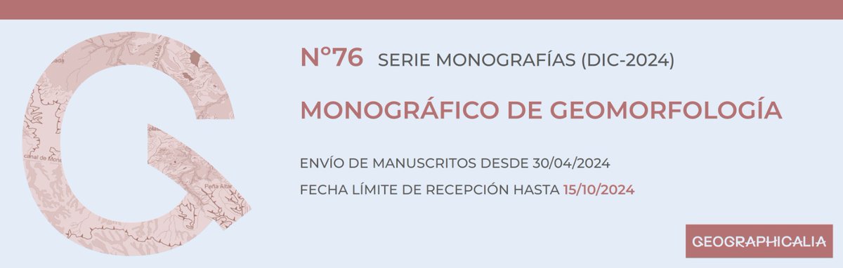 ⚠️¡Mañana último día!⚠️

Os recordamos que mañana 15 de octubre es el último día para enviar los trabajos para el Nº76 de <a href="/geographicalia/">GEOGRAPHICALIA</a>

Somos la revista de <a href="/Geografia_UZ/">Geografía Unizar</a> <a href="/FacultadFiloZgz/">Facultad de Filosofía y Letras de Zaragoza</a> <a href="/unizar/">Universidad Zaragoza</a>

@AGE_Oficial

<a href="/colegeografos/">Colegio de Geografos</a>
<a href="/GeografosAragon/">Colegio de Geógrafos en Aragón</a>
#revista #geographicalia #unizar