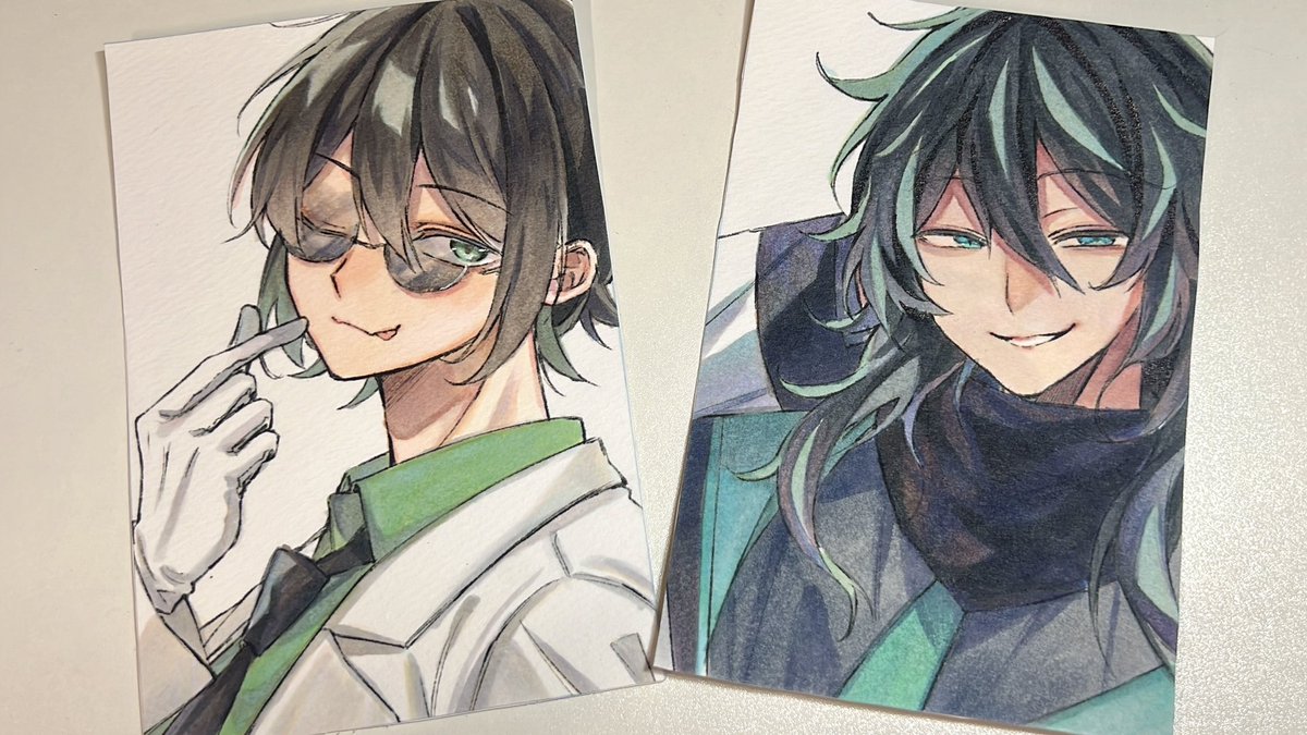 「(今更ですが)atnrオンリーイベで描かせていただいたアナログ色紙たちです!」|塩田鮭のイラスト