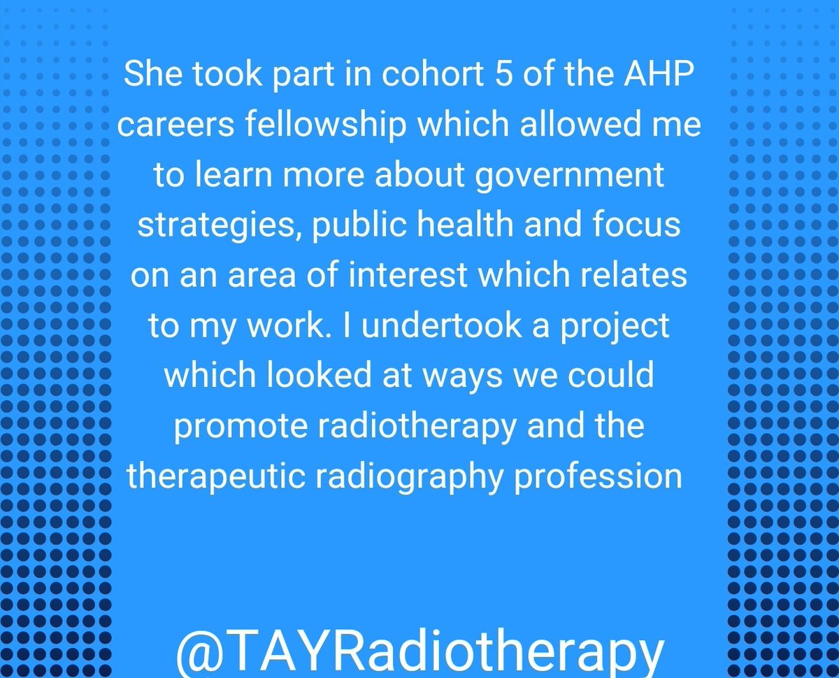 TAYRadiotherapy's tweet photo. Team Leader Jenna participated in the AHP fellowship and carried out important work to help promote our profession. We #celebrate her amazing contribution. 

This will hopefully #connect and #inspire new and future Therapeutic Radiographers. 

#AHPsDay #AHPsDayScot @NHSTayside https://t.co/oWs9o5D2xQ