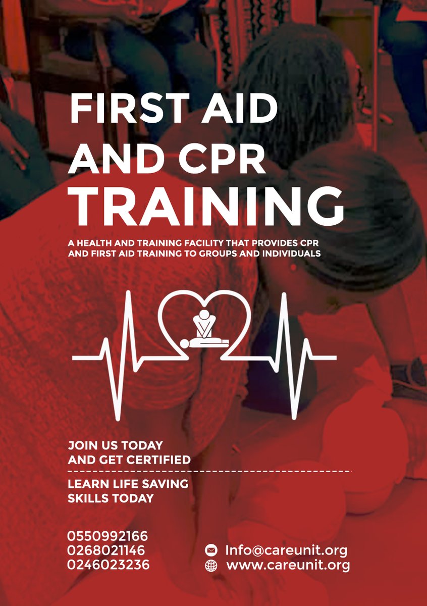 careunitgh's tweet photo. 🔴 Be Ready to Save a Life! 🔴
Accidents can happen anywhere—Would you know what to do?
💥 Learn CPR and First Aid with Care Unit First Aid Services.
🛟 Get the skills. Get certified. Be prepared! https://t.co/hcyY8cpwHk