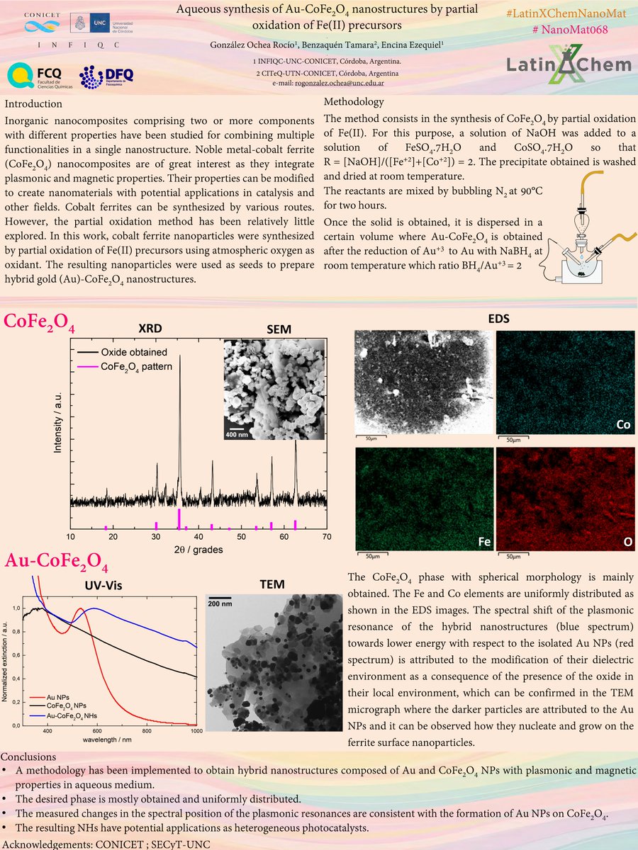rogonzalezochea's tweet photo. Hi @LatinXChem, presenting my work ‘Aqueous synthesis of Au-CoFe2O4 nanostructures by partial
oxidation of Fe(II) precursors’ at #LatinXChem24 #LatinXChemNanoMat #NanoMat068 #plasmonic #ferrites https://t.co/S415QY9qwO