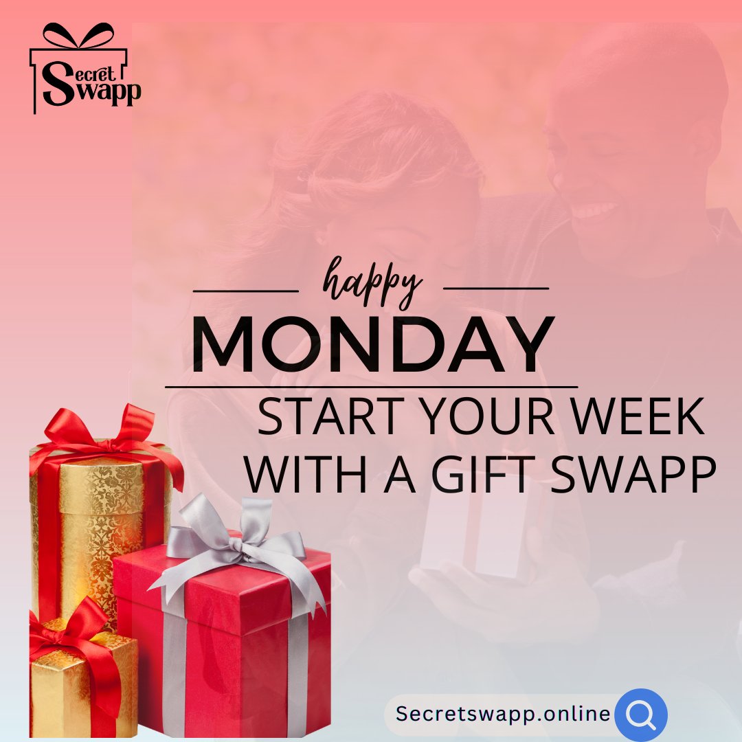 SecretSwapp's tweet photo. Start your week off right with a gift swapp!!! What better way to brighten Monday than by sharing joy? Visit https://t.co/oR6lPpPRq6 and join the fun! #HappyMonday #GiftSwapp #SecretSwapp #swappjoy https://t.co/aiYkcOJUG3