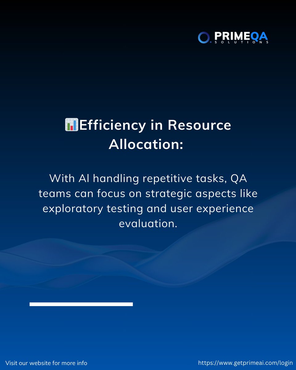PrimeQASolution's tweet image. AI in QA: Focus on strategic testing while AI handles the repetitive tasks. Enhance software quality with PrimeQA Solutions! #ResourceAllocation #ExploratoryTesting #UX
