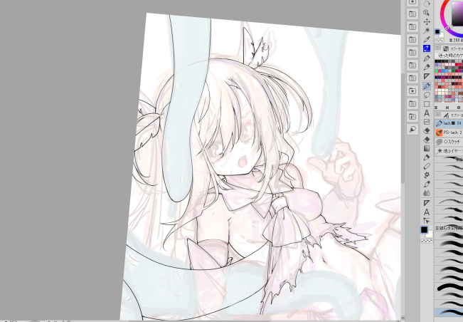 線画途中。ここ数回、ペンをいじっている。 