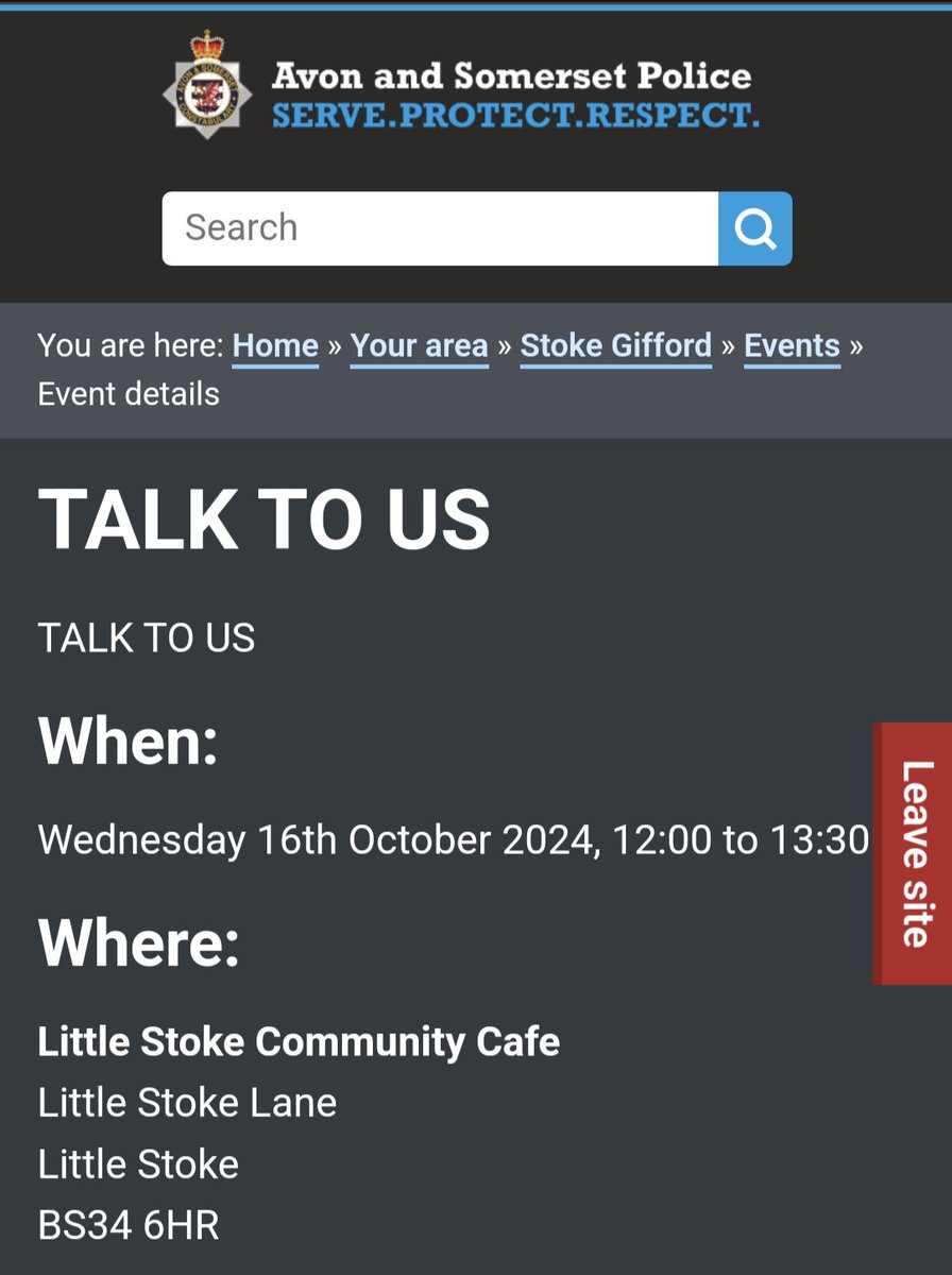 WHAT'S ON: Neighbourhood Police Team Drop-In Session at Little Stoke Community Café this Wednesday (16th October  2024), 12pm to 1.30pm.

Find more local events on the What's On page of the Stoke Gifford Journal website: stokegiffordjournal.co.uk/whats-on/