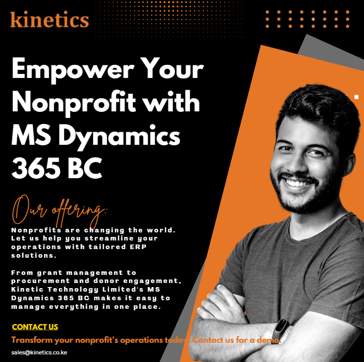 kinetics254's tweet photo. Nonprofits, meet MS Dynamics 365 BC! Our ERP solutions simplify grant management, procurement, and donor relations so you can focus on impact. Reach out to learn more! 🌍✨

Contact us at: sales@kinetics.co.ke | 0728065947

#NonprofitTech #MSDynamics365 #ERPForChange #KineticTech https://t.co/cGIKN9cZ2o