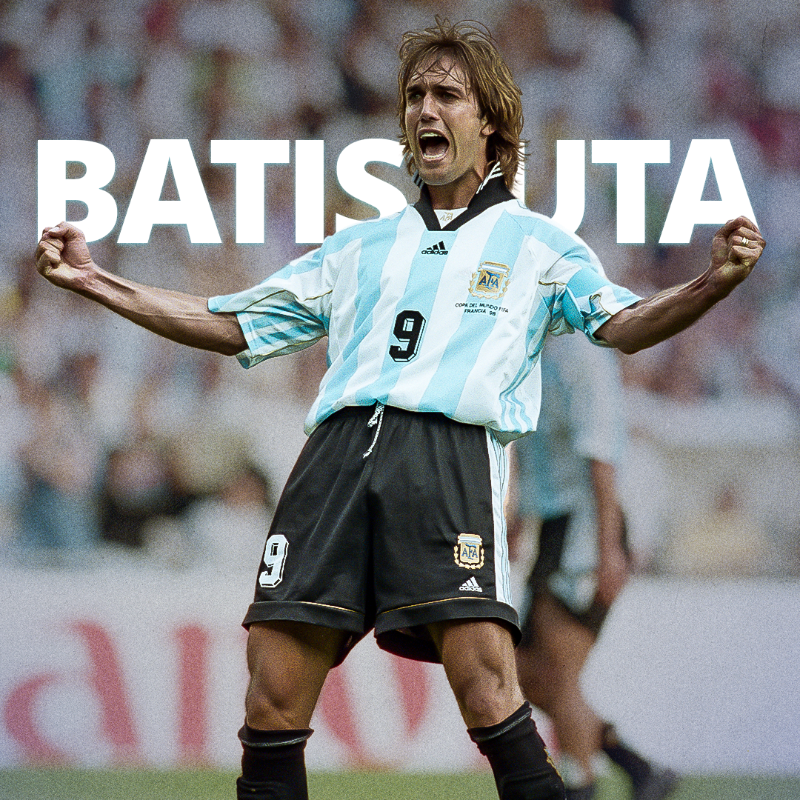 FIFAWorldCup's tweet photo. A look into the only player to score hat-tricks in two editions of the #FIFAWorldCup, Gabriel Batistuta! 🔎👇