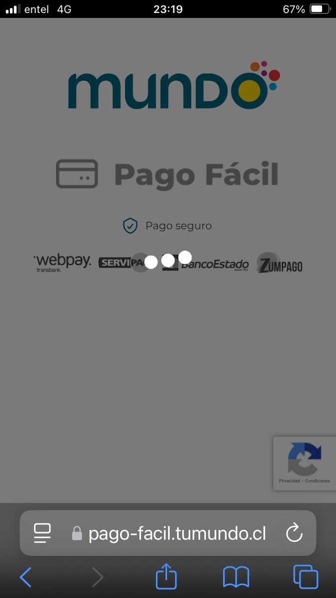 Ton_chile's tweet photo. @MundoPacifiico @subtel_chile 
 , más de 24 hrs esperando refleje el pago de mi servicio de Internet , tengo la boleta yel banco el voucher de pago ! Segundo mes que ocurre q al pagar por webpay te dicen q el pago fue realizado pero la Pag se queda pegada y no habilitan servicio https://t.co/CakYSno2cJ