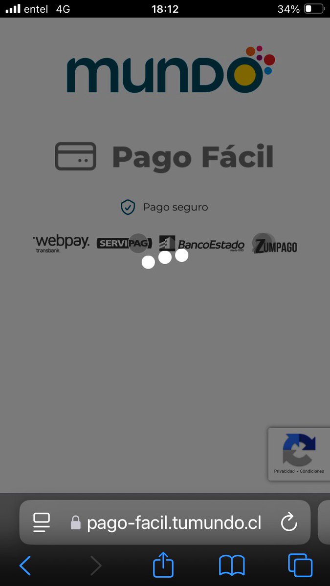 Ton_chile's tweet photo. @MundoPacifiico @subtel_chile 
 , más de 24 hrs esperando refleje el pago de mi servicio de Internet , tengo la boleta yel banco el voucher de pago ! Segundo mes que ocurre q al pagar por webpay te dicen q el pago fue realizado pero la Pag se queda pegada y no habilitan servicio https://t.co/CakYSno2cJ