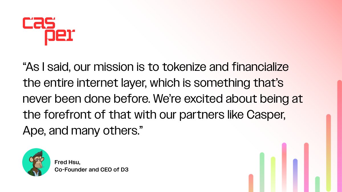📣 “Our mission is to tokenize the entire internet layer, and Casper is at the forefront with us.” <a href="/heyheyfred/">Fred Hsu</a> from <a href="/D3inc/">D3</a> on building the future with #blockchain. 

Listen now: t.ly/JuxjY