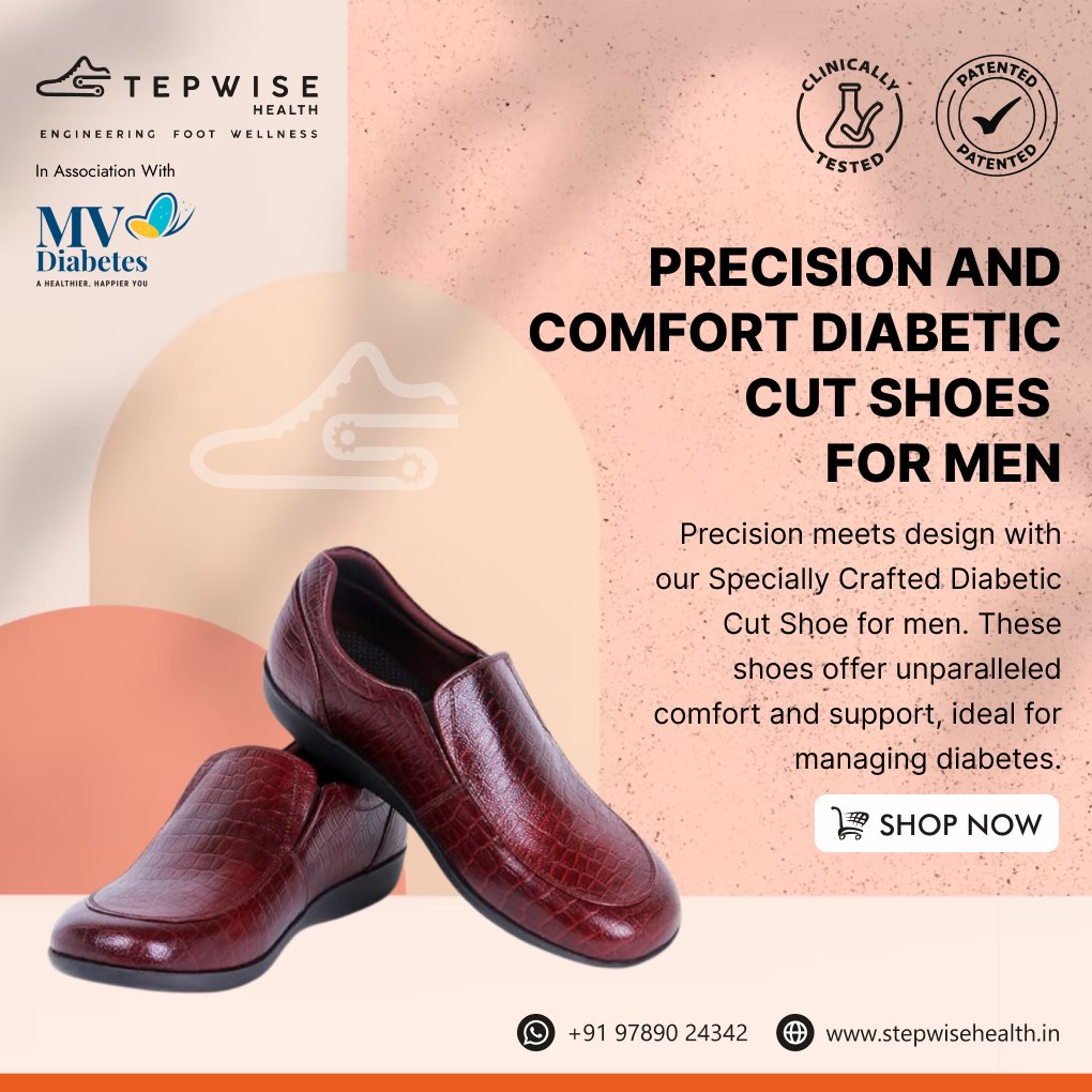 Precision meets design with our Specially Crafted Diabetic Cut Shoe for men. These shoes offer unparalleled comfort and support, ideal for managing diabetes.

#MensDiabeticShoes #StepwiseHealth #FootHealth

Shop Now: stepwisehealth.in