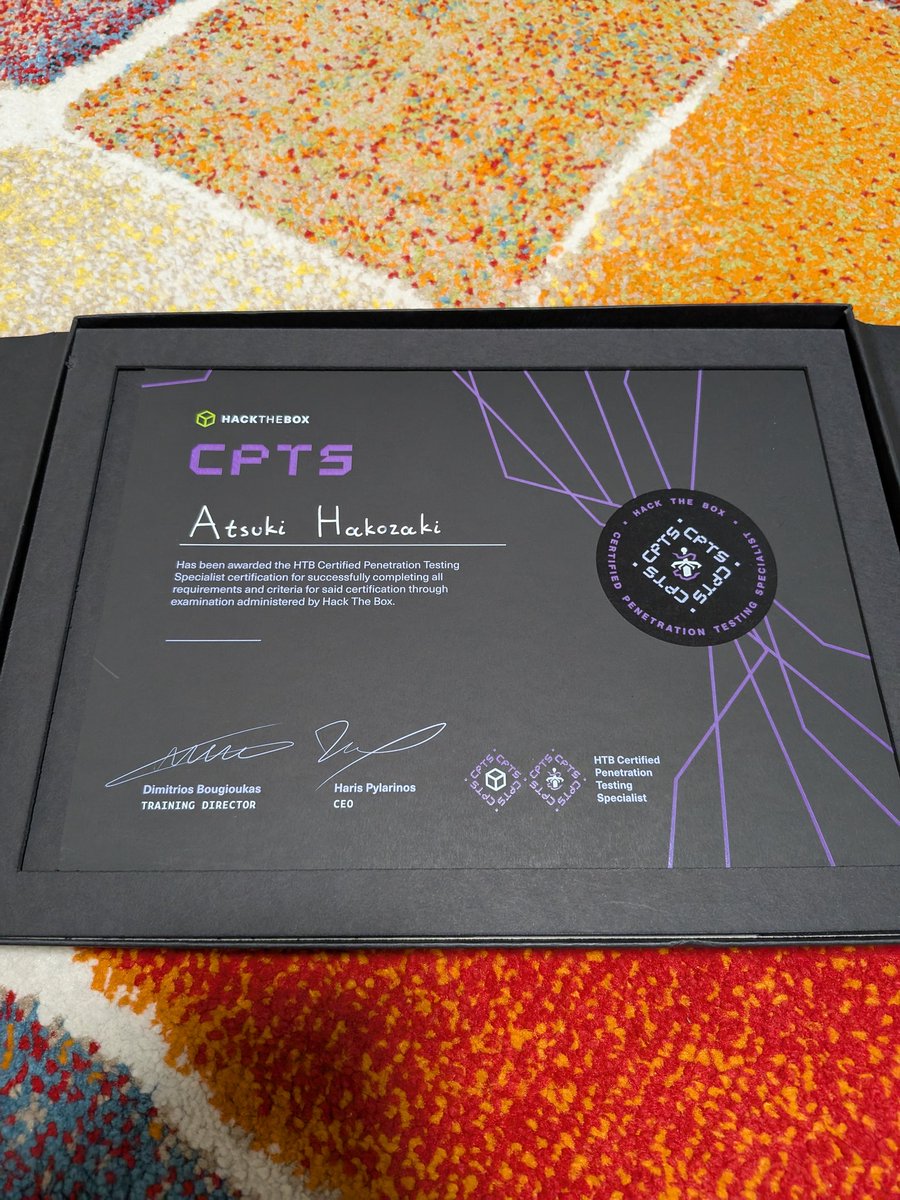 Yunolay's tweet photo. Finally I received the correct certificate #HTB #HackTheBox #CPTS https://t.co/juDQhlIdZ8
