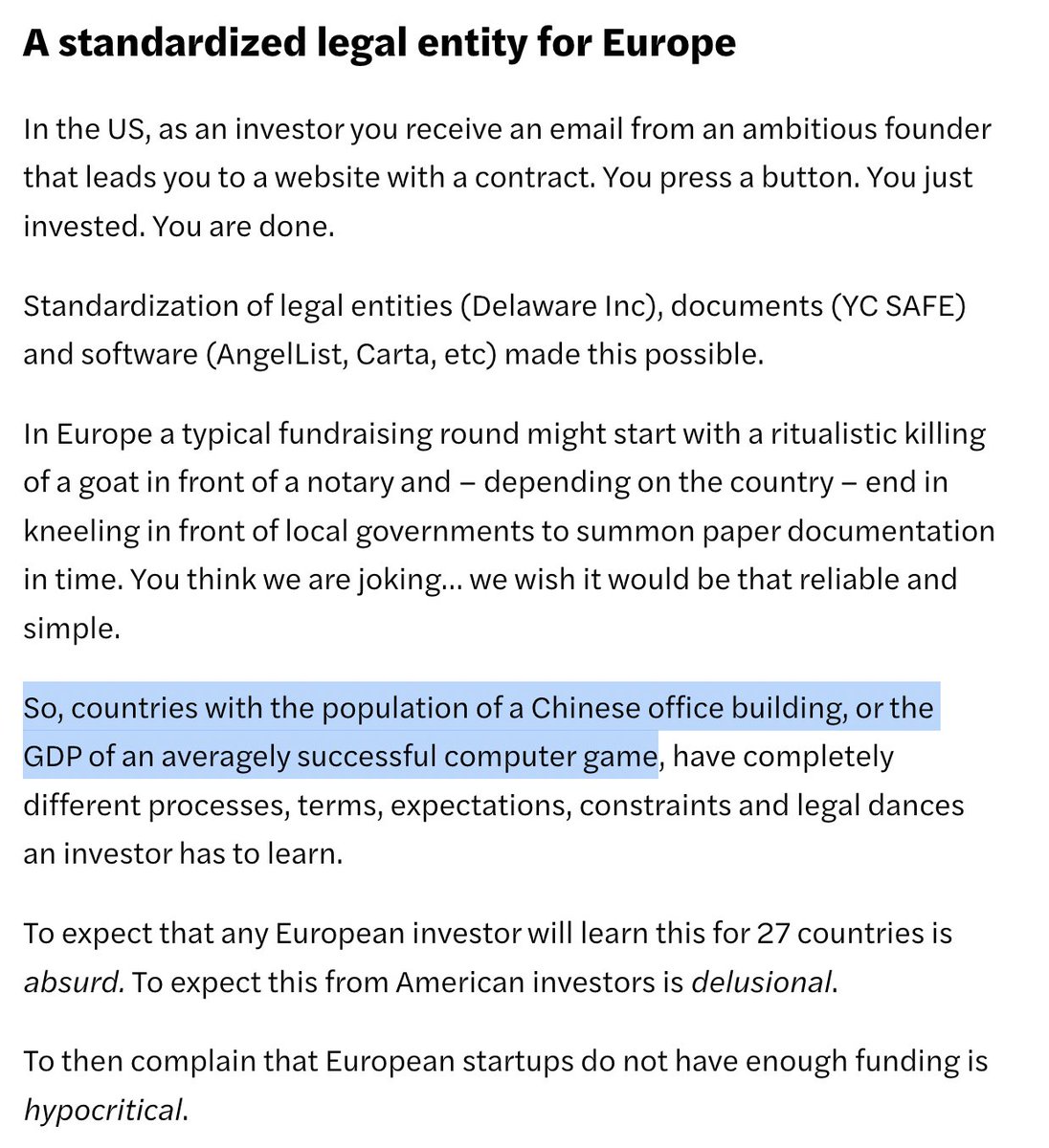 a_petrvs's tweet photo. Love this copy from @euacchq 
So true. Countries with the population of a Chinese office building and GDP of an averagely successful computer game can make it really complicated to founders. That's why most experienced ones are incorporating else. https://t.co/5ys3lcZLKm