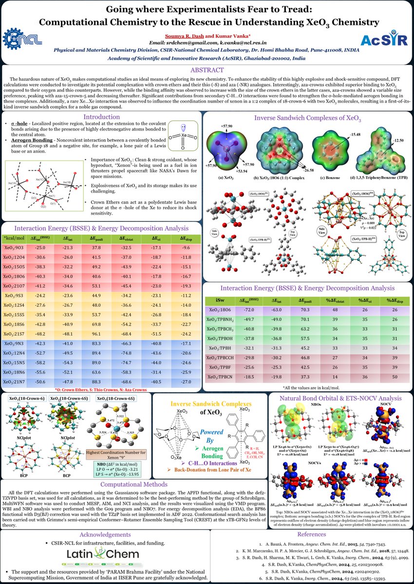 Soumya Ranjan Dash (@srdchem) on Twitter photo Hi <a href="/LatinXChem/">LatinXChem</a>, presenting my work ‘Going where Experimentalists Fear to Tread: Computational Chemistry to the Rescue in Understanding XeO3 Chemistry’ at #LatinXChem24 #LatinXChemComp #Comp028 #DFT #Xenon #SigmaHoles #AerogenBonding #NCIs #CrownEthers Hi <a href="/LatinXChem/">LatinXChem</a>, presenting my work ‘Going where Experimentalists Fear to Tread: Computational Chemistry to the Rescue in Understanding XeO3 Chemistry’ at #LatinXChem24 #LatinXChemComp #Comp028 #DFT #Xenon #SigmaHoles #AerogenBonding #NCIs #CrownEthers
