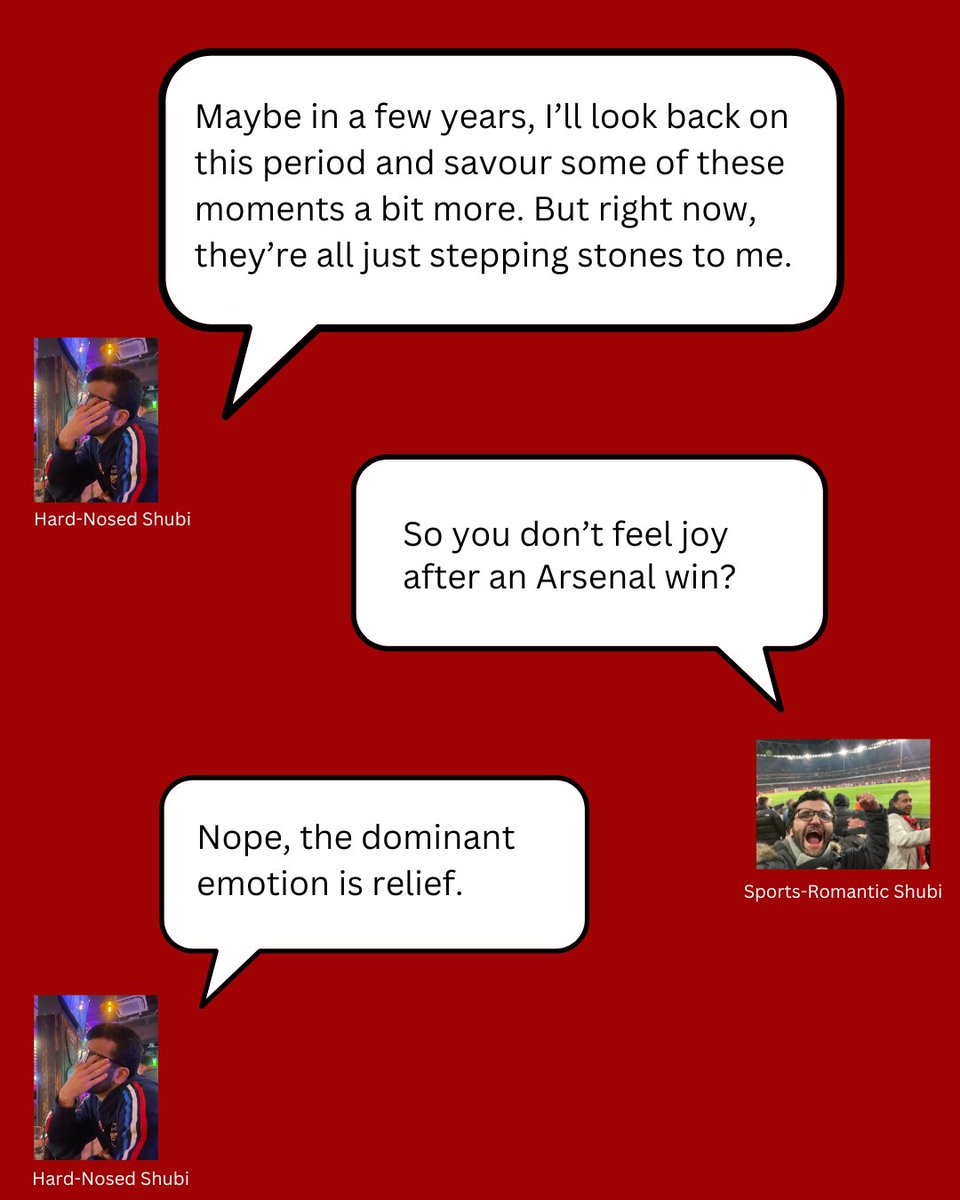 My Arsenal fandom has entered its existentialist era. 

This is the happiest I’ve been. But, this is also the most stressed I’ve been. Here’s a glimpse into this inner monologue between these two sides.

Full piece: thejerkyloudspeaker.substack.com/p/on-existenti…