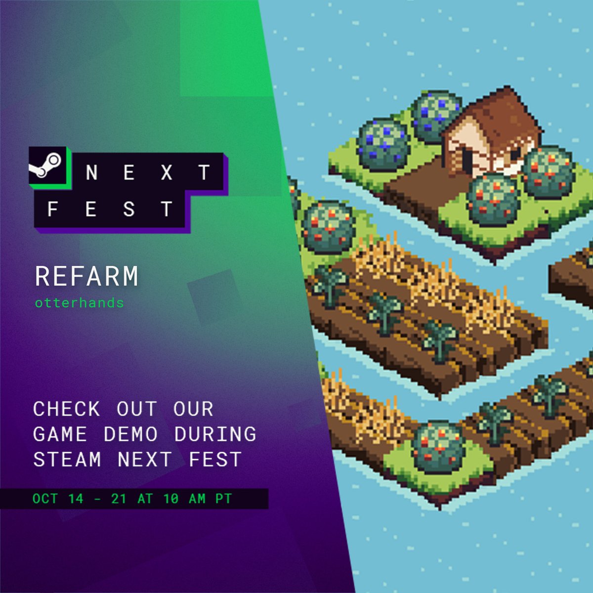 𝐫𝐞𝐟𝐚𝐫𝐦 is part of this #SteamNextFest 🦦

You can play a short demo right now! 🌱 🏠

store.steampowered.com/app/2857000/re…

#indiedev #indiegame #cozy #citybuilder #refarm