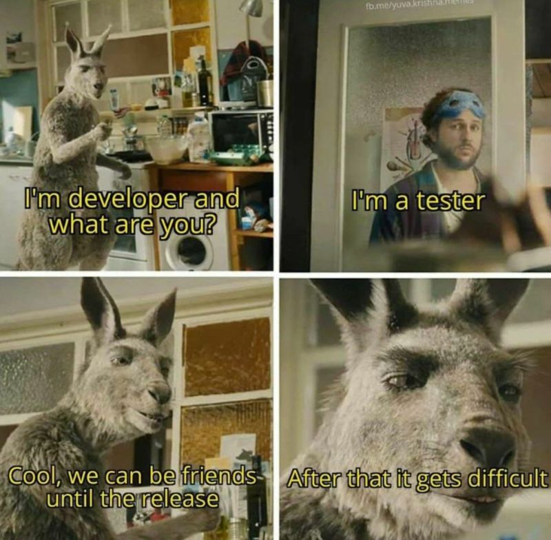 KBhavendra's tweet image. Developers and testers: Friends before the release, bitter rivals after. 😂👊 

#DevLife #TesterLife #QAEngineer #SoftwareTesting #AgileDevelopment #TechHumor #DeveloperStruggles #Testing #QA #Fullstack