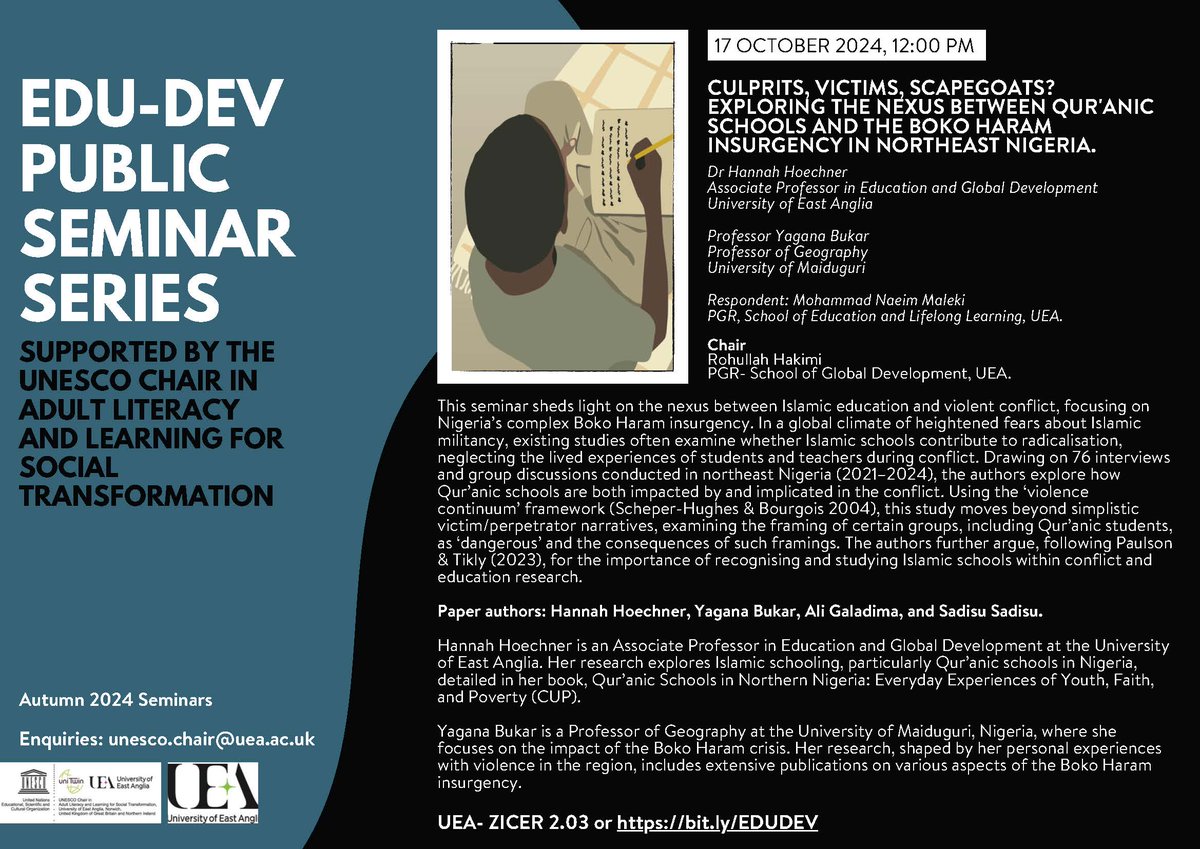 Join us this week for the first event of our Autumn EDU-DEV Public Seminar Series on Education, Crisis, and Conflict!
Attend in-person or online:  us06web.zoom.us/j/86060522296?…