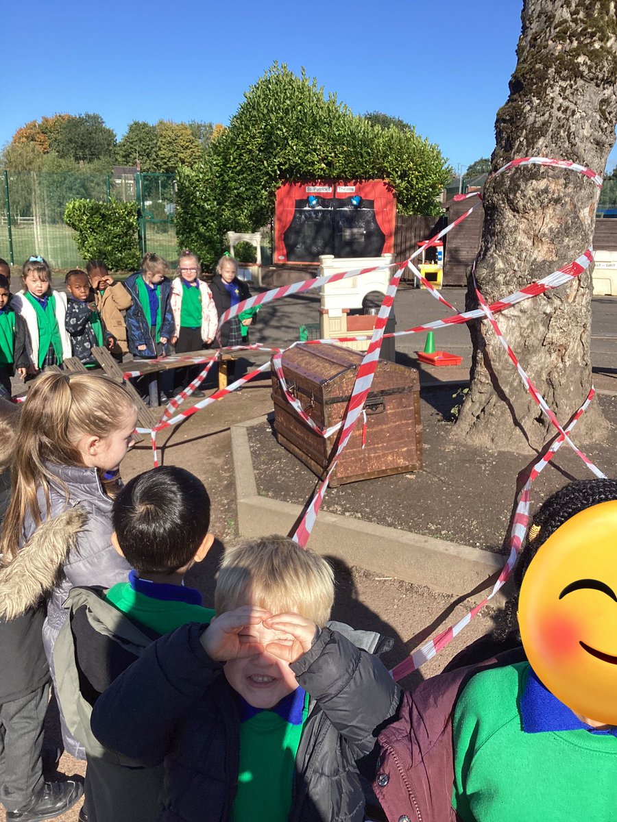 Unit2StFrancis's tweet photo. We have arrived to school this morning to discover a remarkable scene: a pirate ship has crashed on the playground and left behind a chest! 🏴‍☠️ #piratetakeover @stpatsrochdale @STOC_CAT https://t.co/APjgH8jAl4