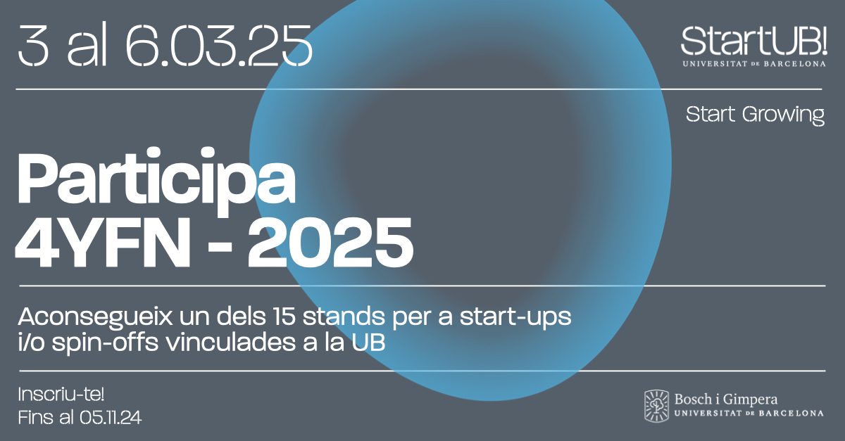 BoschiGimpera's tweet image. #SpinOffUB | 📢 Vols participar en el #4YFN25 del Mobile World Congress?

🚀 Aconsegueix un dels 15 estands destinats a start-ups o spin-offs de la @UniBarcelona!

👉 fbg.ub.edu/fbg_agenda/par… @start_ub