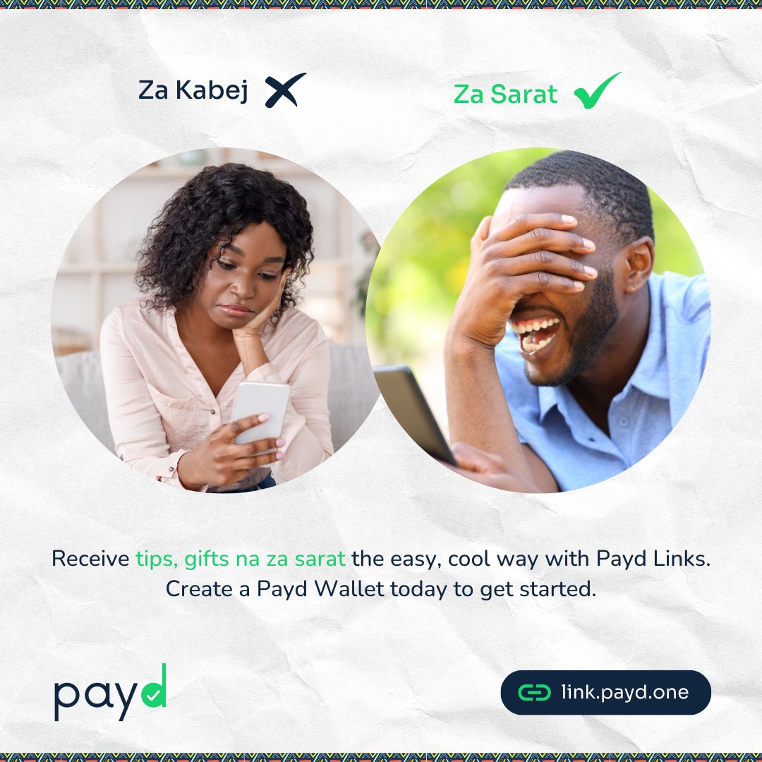 paydhq's tweet photo. Akauliza mama unapika mboga gani?๐๐
With Payd links haupigi hesabu ya minus kwa maisha ya mzee๐
Receive tips, gifts na za sarat the easy, cool way, globally and locally.๐ซฐ
Create your @paydhq wallet at https://t.co/XgfZCPAros to get startedโก๏ธ
#GenPayd #GetPayd https://t.co/czP4y8JfFq