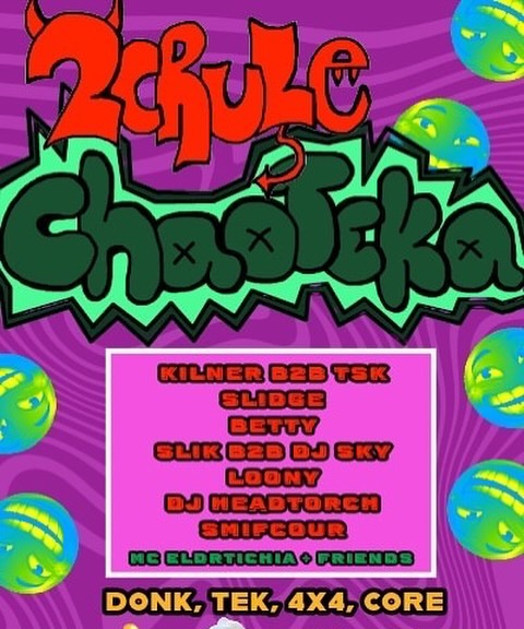 This Friday till the early hours: 2Crule's ChaoTeka transports you into a mystical world, all through the power of music, community and dance!!

3-5 Quid online, 5 OTD, 
#DnB #Hardcore #Techno #trance 
skiddle.com/whats-on/Manch…