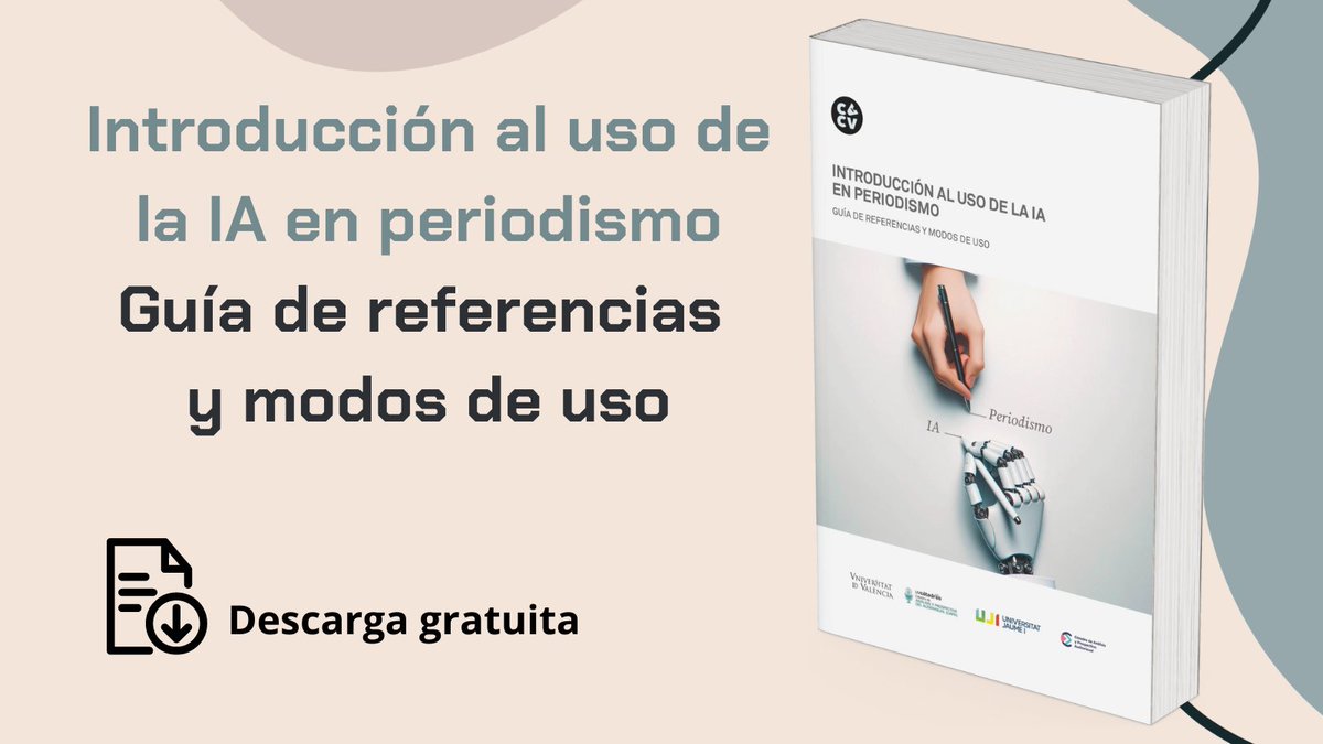 Muy interesante para periodistas y comunicadores: 
Guía de Introducción al uso de la Inteligencia Artificial en Periodismo.
Incluye el estado de la cuestión y selección de herramientas de IA
Elaborada por <a href="/Loreneando/">Lorena Cano-Orón</a> y <a href="/AmparoLopezMeri/">Amparo López Meri</a>
Descarga gratuita:👇
repositori.uji.es/items/bcd7c31f…