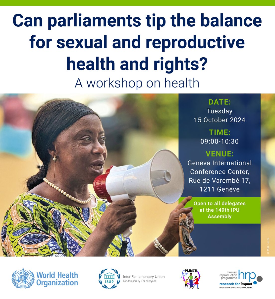 🗓️EVENT TUESDAY: Can parliaments tip the balance for sexual and reproductive health and rights #SRHR? 

If you’re attending #IPU149 in Geneva this week, join a workshop on health jointly hosted by <a href="/IPUparliament/">IPUparliament</a>, <a href="/WHO/">World Health Organization (WHO)</a>, HRP and <a href="/PMNCH/">PMNCH</a>.