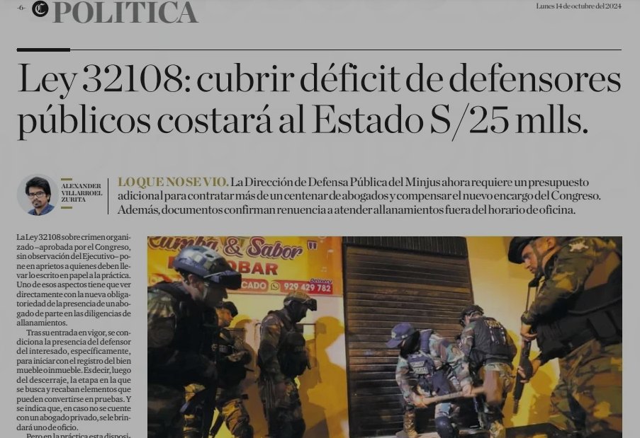 cviguria's tweet photo. El detalle que faltaba. El Comercio preparó informe sobre cómo no se puede implementar debidamente la ley 32108 por falta de abogados de oficio y, en casos, cuando se han realizado allanamientos en horario fuera de oficina, estos no acuden porque entran a las 8. 

El colmo. https://t.co/oPdulrVCGA