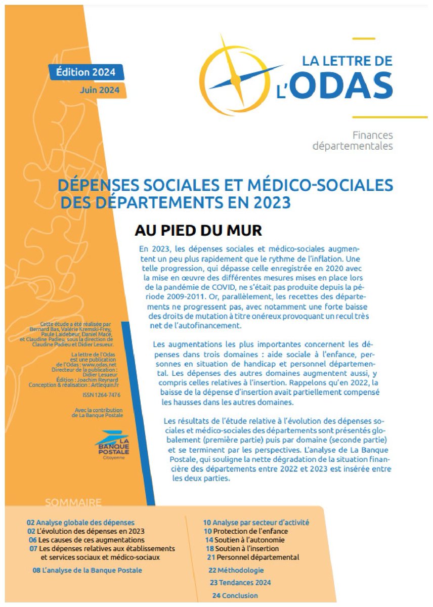 📣 D’abord mise à disposition des adhérents de l’Odas lors de sa publication en juin 2024, l'enquête "Dépenses sociales et médico-sociales des départements 2023 : au pied du mur" est désormais accessible au grand public : odas.net/sites/default/…