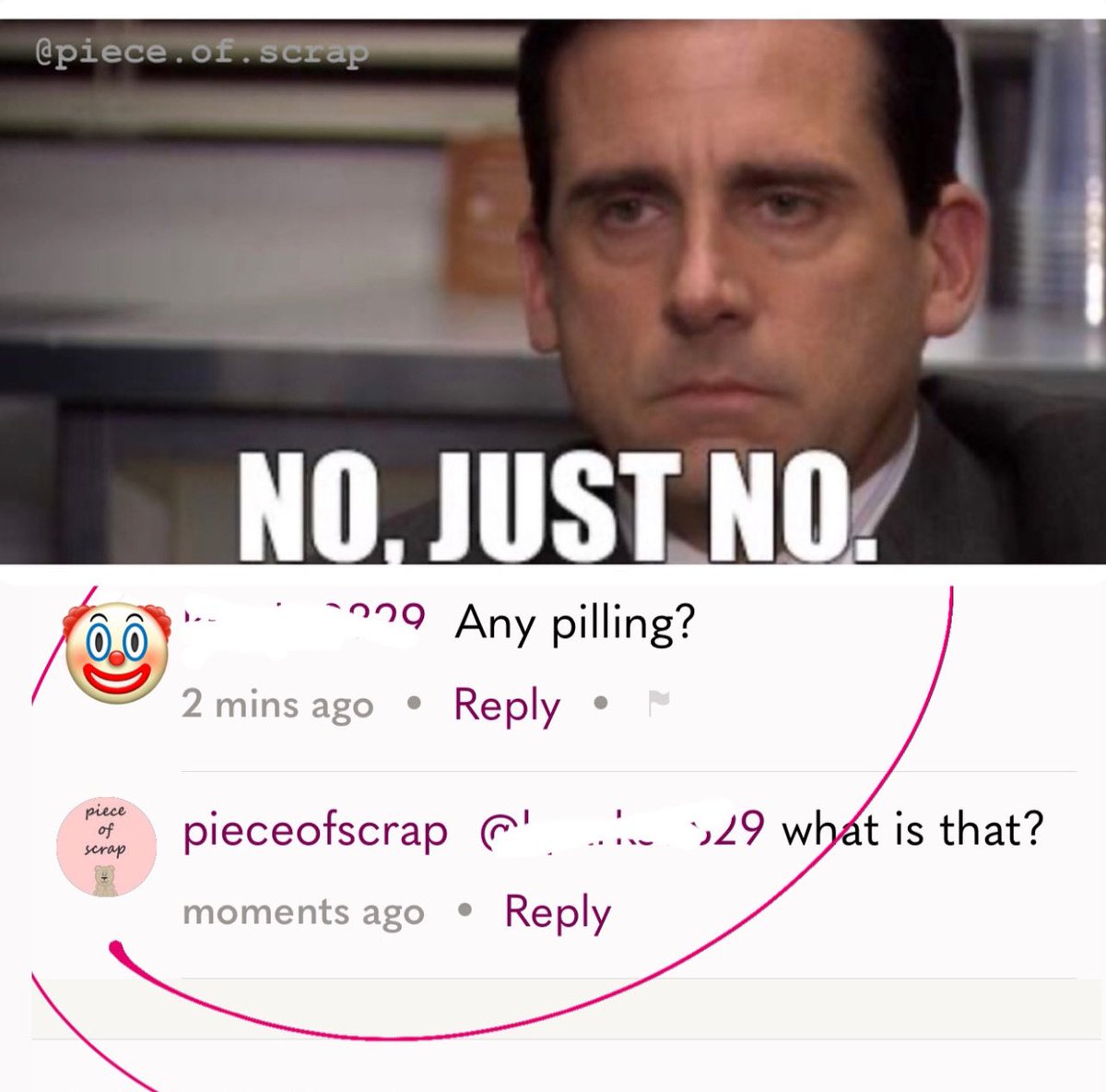 piece_of_scrap's tweet image. “Any pilling?” How would you reply to this Poshmark shopper?

new to Poshmark? Receive $10 you sign up with code PIECEOFSCRAP posh.mk/CMFpOfoYlGb 

#dumbquestions #askme  #askmeanything #MondayMood