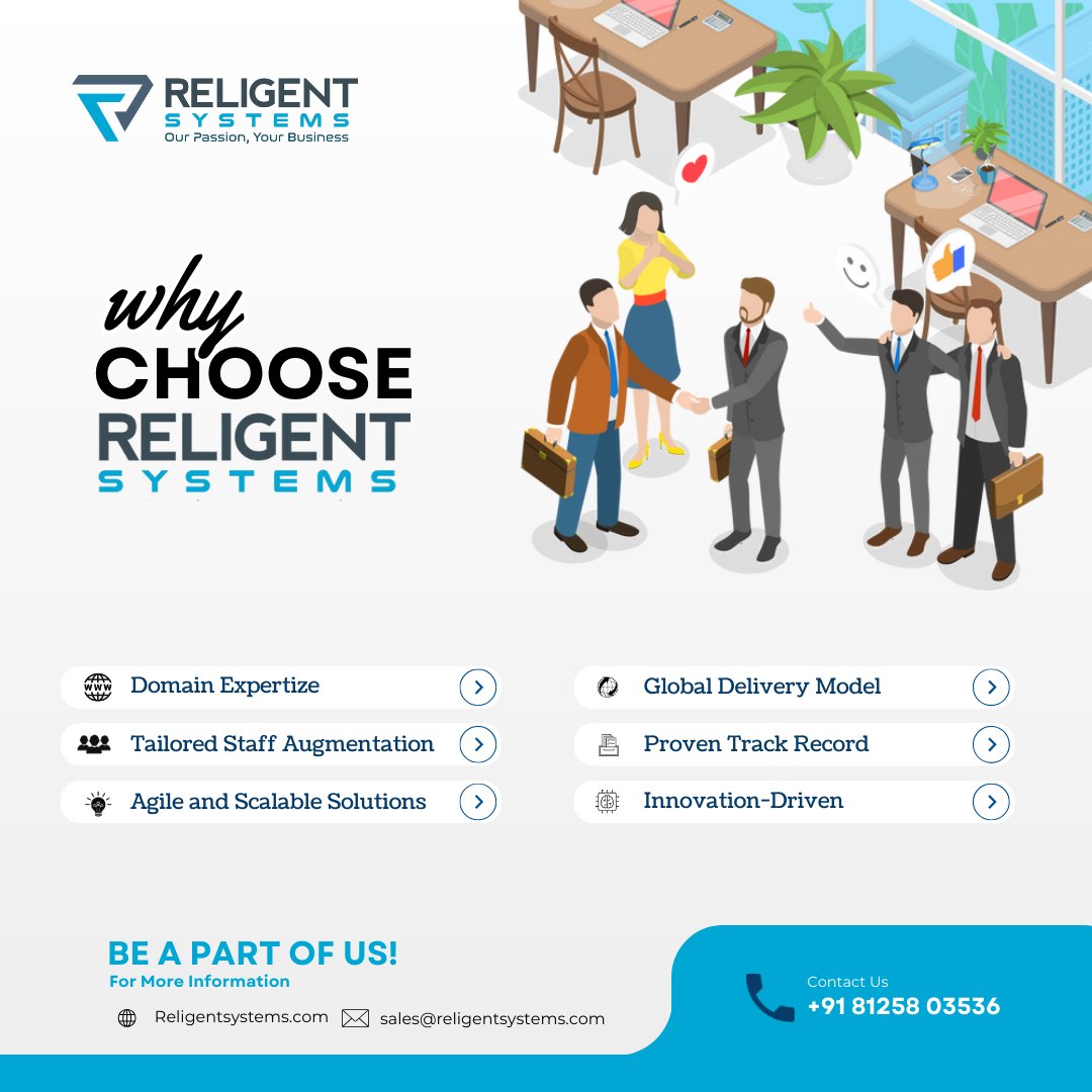 religentsystems's tweet image. Why Choose Religent Systems?

Our passion fuels your business! With expertise across multiple domains.

🌐 Be a part of us!

Reach out at sales@religentsystems.com or 

call 📞 +91-8125803536.

#ReligentSystems #StaffAugmentation #AgileSolutions #Innovation #GlobalDelivery
