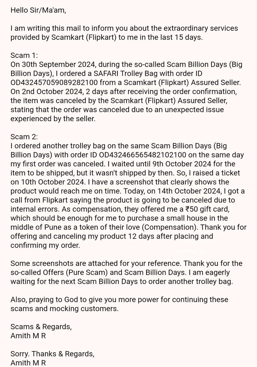 Punemallu's tweet photo. Thank you Scamkart for your service.
#Scamkart #ScamBillionDays 
#flipkartscam #Flipkart https://t.co/ESdFNuQunF