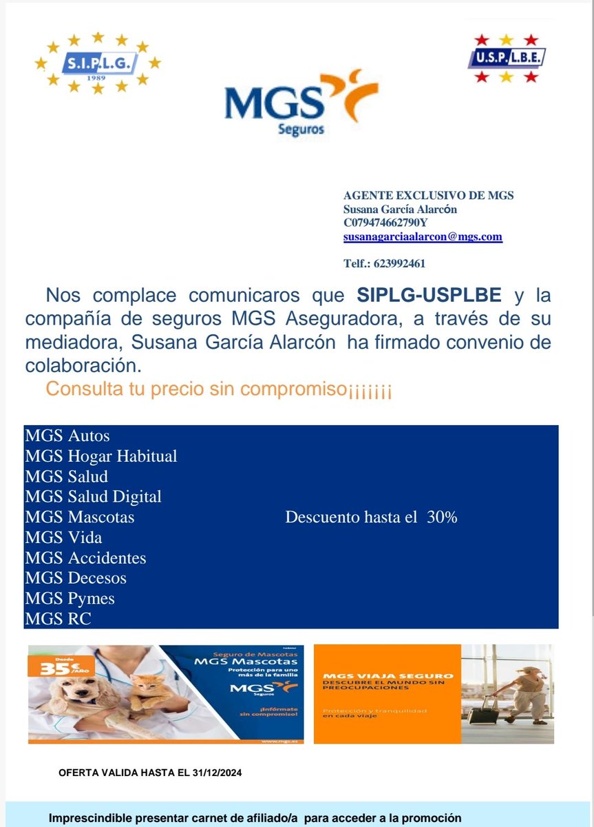 SIPLG (@siplg) on Twitter photo Nuevo acuerdo alcanzado entre <a href="/siplg/">SIPLG</a> y MGS seguros.
Prรณximamente se darรกn a conocer nuevos acuerdos en los que se trabaja, para tod@s l@s afiliad@s.
No dejes de visitar nuestra web siplg.es/index.php/convโฆ dรณnde podrรกs conocer todos los convenios de colaboraciรณn
๐๐๐๐๐ Nuevo acuerdo alcanzado entre <a href="/siplg/">SIPLG</a> y MGS seguros.
Prรณximamente se darรกn a conocer nuevos acuerdos en los que se trabaja, para tod@s l@s afiliad@s.
No dejes de visitar nuestra web siplg.es/index.php/convโฆ dรณnde podrรกs conocer todos los convenios de colaboraciรณn
๐๐๐๐๐