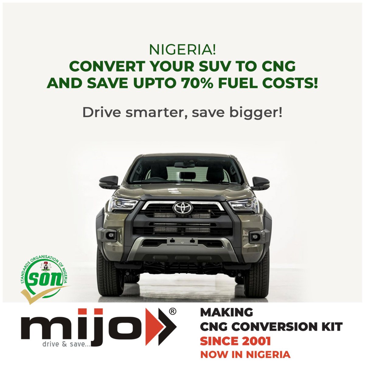 AutoMijo's tweet photo. Convert your SUV to CNG with Mijo and save up to 70% on fuel!  Trusted since 2001, our CNG conversion kits offer top performance, efficiency, and sustainability. 🌿 Drive smarter, save bigger with Mijo!

#MijoNigeria #CNGConversion #SUVUpgrade #SaveFuel #DriveSmart #EcoFriendly https://t.co/sfy59GGt3H