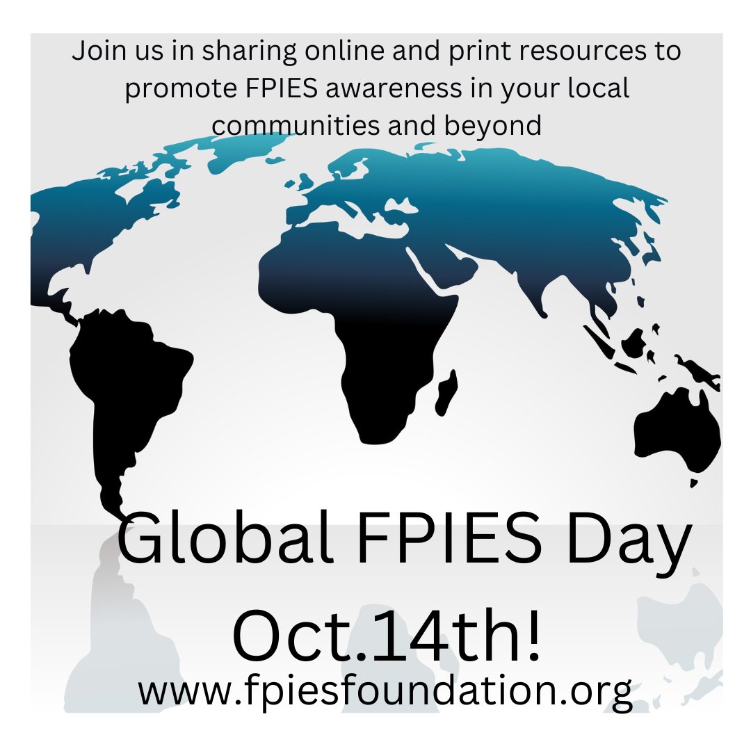 Today is Global FPIES Day!!
Global FPIES Day was established 10 years ago (10-14-14) to raise awareness to #FPIES and empower those living with this diagnosis by providing tools, support and resources for every day of the year. fpiesfoundation.org/resources/