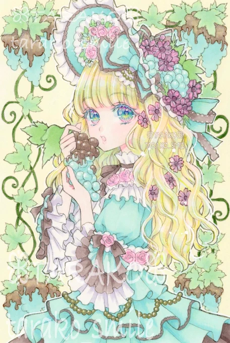  #能登復興応援展31日も早い復興を心より願っております。少しでもお役に立てますように。チョコミント葡萄と女の子サブテーマ②「秋の女の子」 
