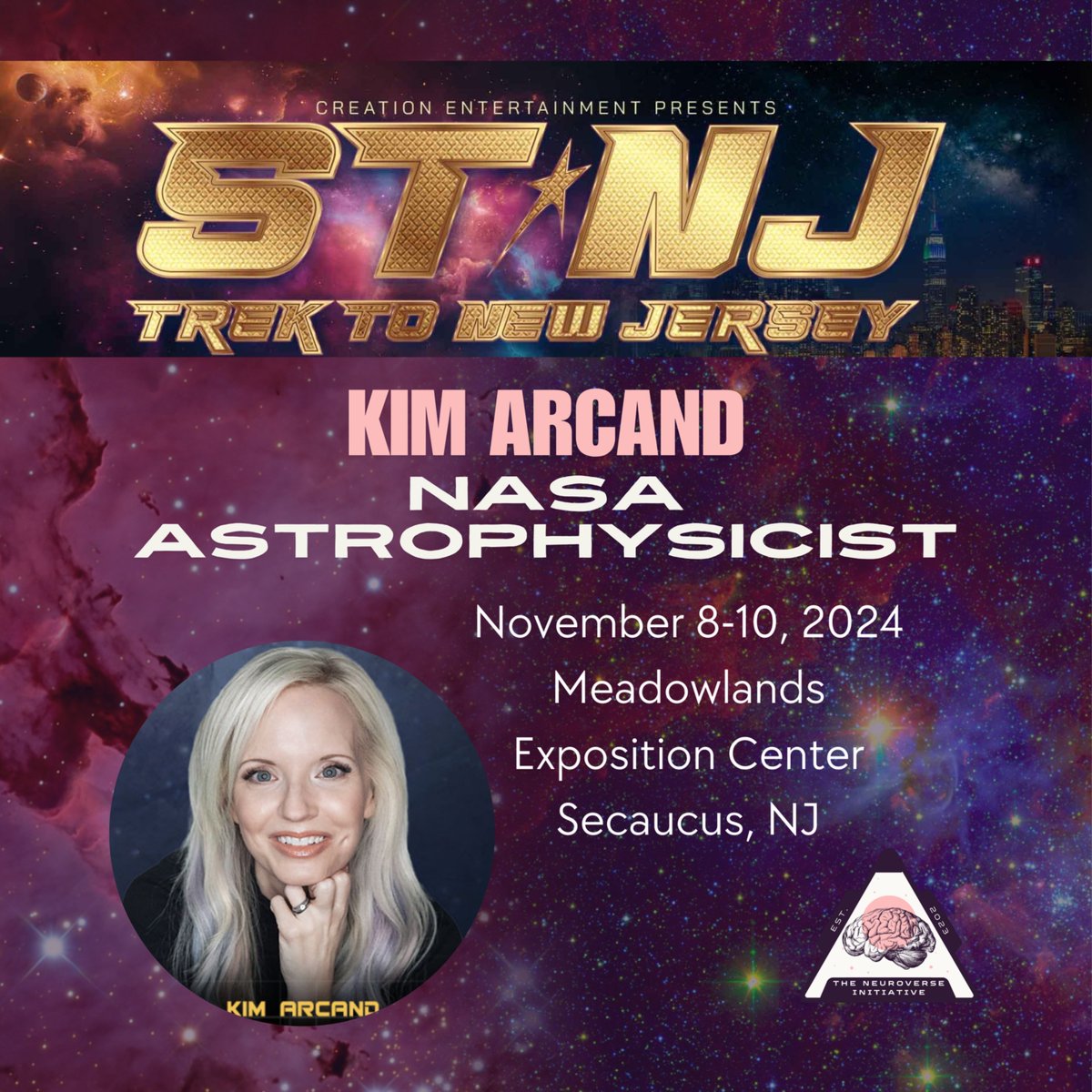 We are thrilled to announce that advisory board member and NASA Astronomer <a href="/kimberlykowal/">Kimberly Kowal Arcand</a> will beam down to the <a href="/CreationEnt/">Creation Entertainment</a> Trek to NJ in Nov for two science talks! Tickets: ow.ly/C0aU50TKnQF

#StarTrek #Science #SciComm #TNI #Neurodiversity #NASA #Astronomy #Astrophysics