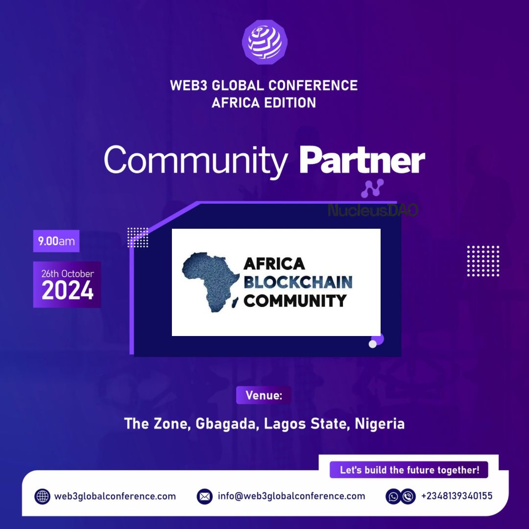 Afroblockchain_'s tweet photo. We are excited to announce that we are a community partner on #web3globalconference.

⏲️ 9 AM, WAT. 
📅 26th October 2024 
📍 The Zone, Gbagada, Lagos

Join us: Registration is free at: https://t.co/VtPMFGGmrj https://t.co/ZgZcnX7KWf