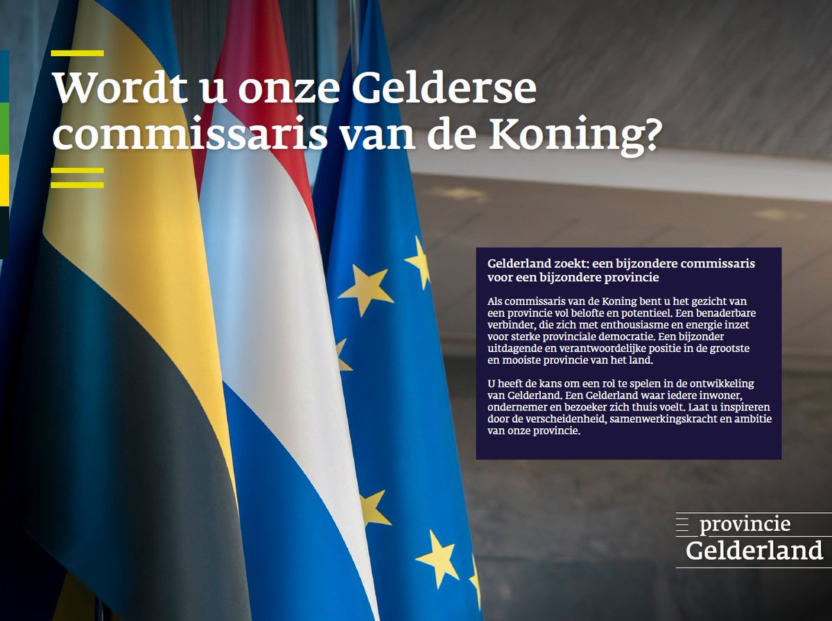 Vanavond stellen #PSGld tijdens een bijzondere Statenvergadering de profielschets voor de nieuwe Gelderse commissaris van de Koning vast. Dat doen zij in het bijzijn van <a href="/minister_bzk/">Frank Rijkaart</a> Judith Uitermark. 💻 Meekijken? Vanaf 18.15 uur via gelderland.nl/Statenlive.